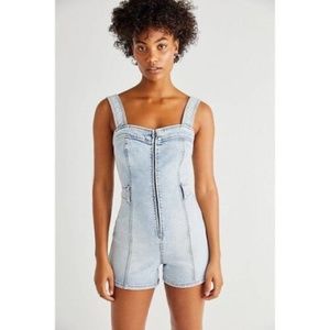 Free People CRVY Lady of the Hour Denim Fitted Romper NWT 29